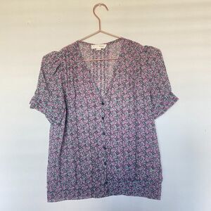 Pins & Needles Womens Top Small Multicolor Button Down Floral Boho Cottagecore